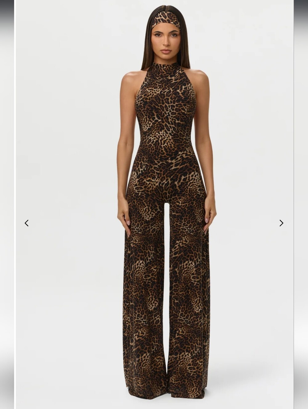 naked wardrobe Brown Leopard Halter Wide-Leg Jumpsuit